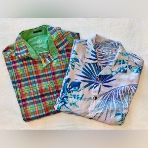 2 Men’s button down shirts. Tommy Bahama Island Zone (S) & Bugatchi (M). EUC.